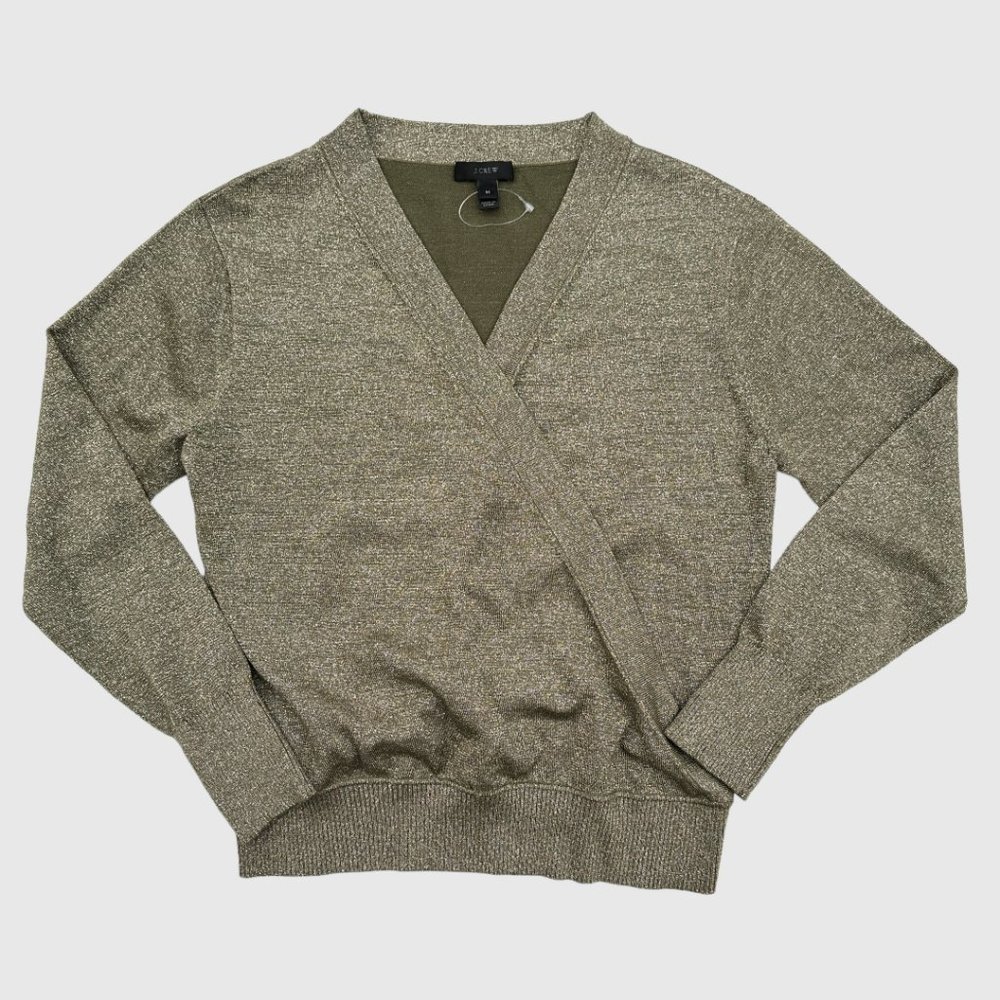 J Crew Lurex Metallic Wrap Sweater Gold Green Size M